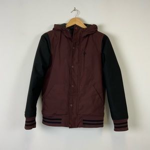 Boys West49 Winter Bomber Jacket Size 14/Large Black and Burgandy